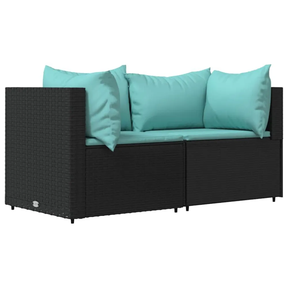 Sofás de canto para jardim com almofadões 2 pcs vime PE preto Fácil de Guardar