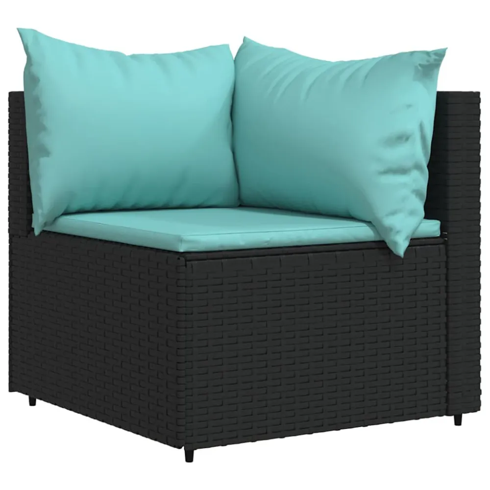 Sofás de canto para jardim com almofadões 2 pcs vime PE preto Fácil de Guardar