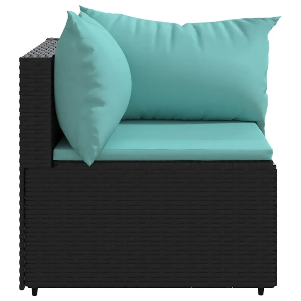 Sofás de canto para jardim com almofadões 2 pcs vime PE preto Fácil de Guardar