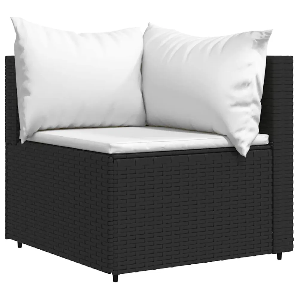 Sofás de canto para jardim com almofadões 2 pcs vime PE preto com Apoio para Bebidas