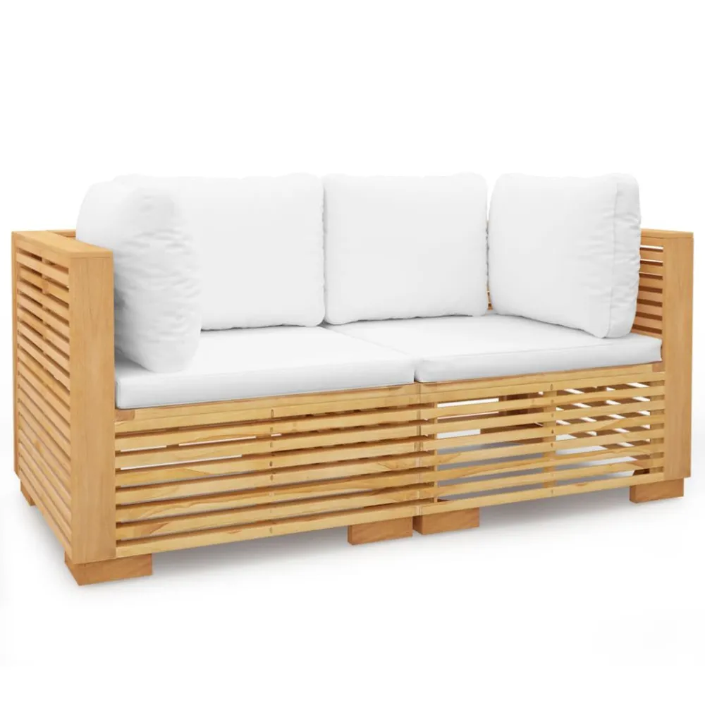 Sofás de canto para jardim com almofadões 2 pcs teca maciç com Encosto Ajustável