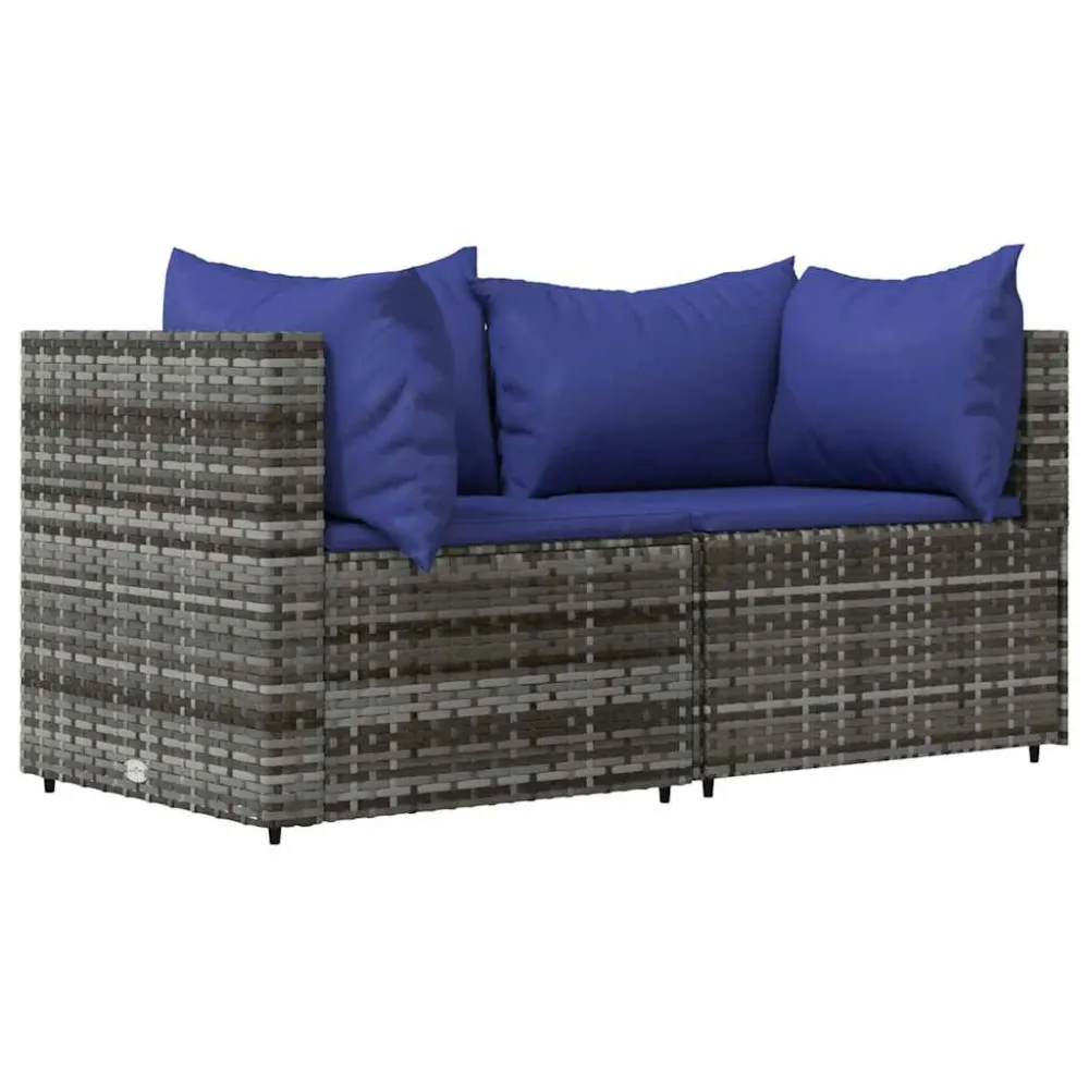 Sofás de canto para jardim com almofadões 2 pcs vime PE cinzento | Montagem Fácil e Rápida