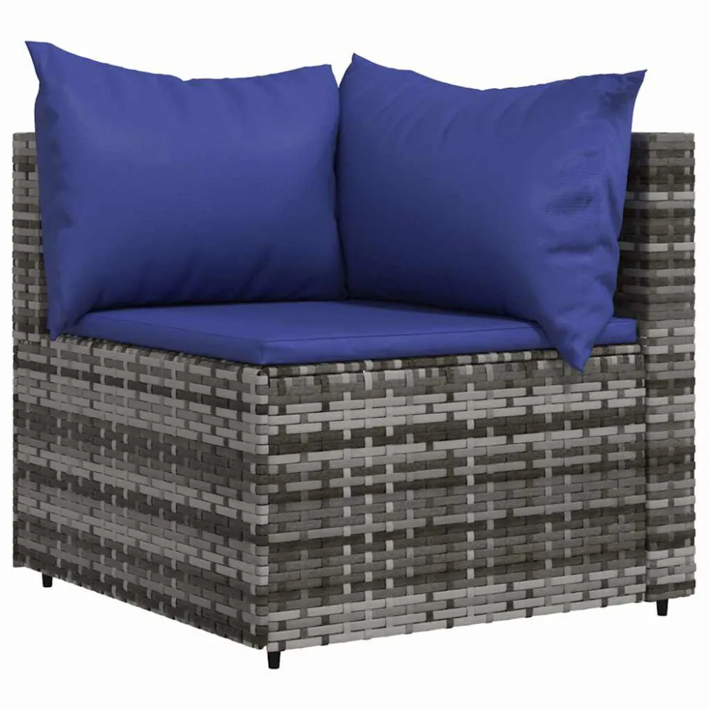 Sofás de canto para jardim com almofadões 2 pcs vime PE cinzento | Montagem Fácil e Rápida