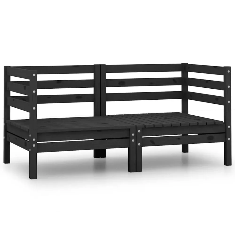 Sofás de canto para jardim 2 pcs madeira de pinho maciç preto em Tecido Sunbrella
