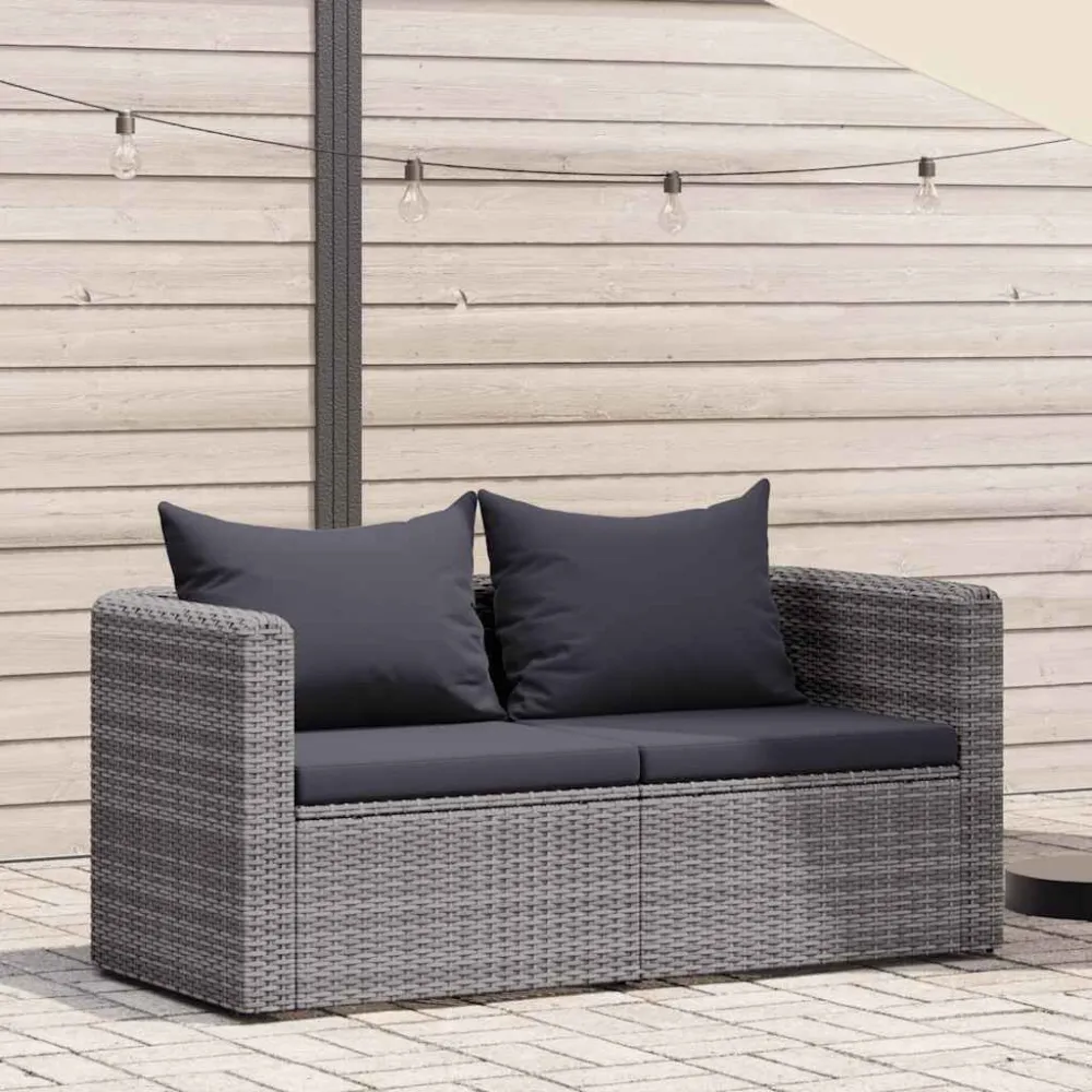 Sofás de canto para jardim 2 pcs vime PE cinzento Dobrável e Portátil