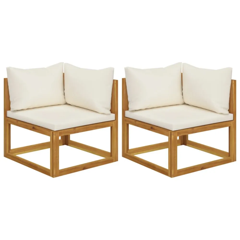Sofás de canto seccionais 2 pcs com almofadões acácia maciç para Piscina e Jardim