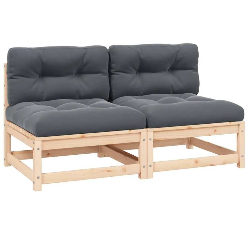 Sofás de centro para jardim com almofadões 2 pcs pinho maciço com Revestimento em Textilene