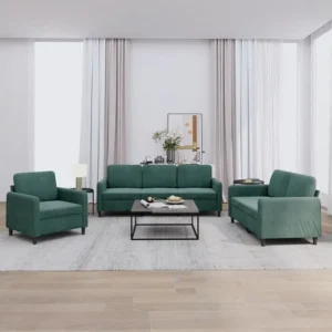 Aparador com Portas 3 pcs conjunto de sofás veludo verde-escuro