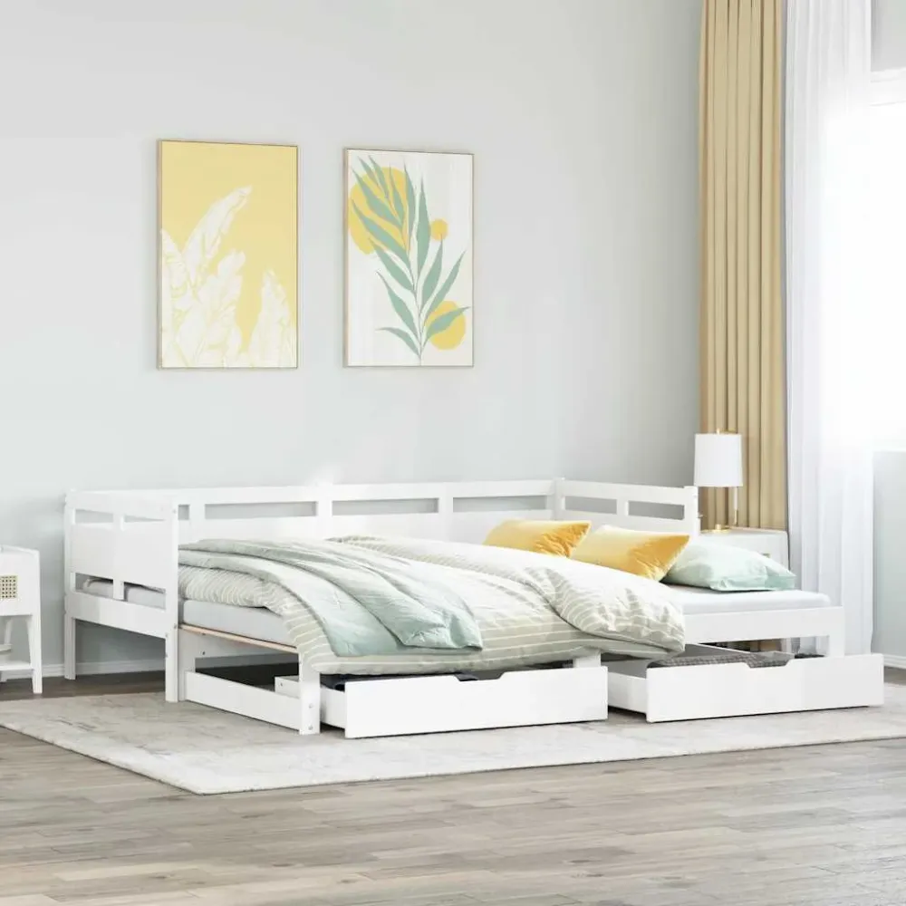 Aparador com Portas Sofá-cama com gavetão e gavetas sem colchão 90x200 cm branco