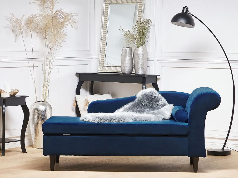 Chaise-longue à direita em veludo azul marinho LUIRO para Apartamento Pequeno