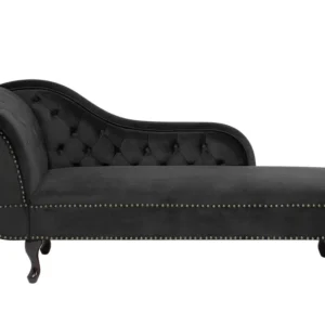 Chaise-longue à esquerda em veludo preto NIMES com 10 Anos de Garantia no Mecanismo