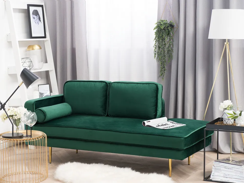 Chaise-longue à esquerda em veludo verde esmeralda MIRAMAS com 3 Portas de Correr