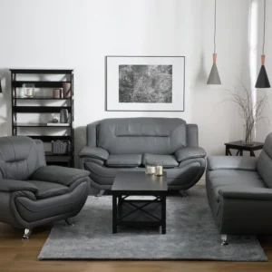 Conjunto de sofás com 6 lugares em pele sintética cinzenta LEIRA para Apartamento Pequeno