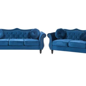 Conjunto de sofás com 5 lugares em veludo azul cobalto SKIEN Couro Ecológico