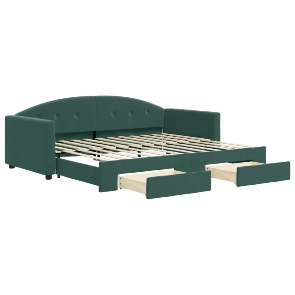 Estante para TV Sofá-cama com gavetão e gavetas 90x200 cm veludo verde-escuro