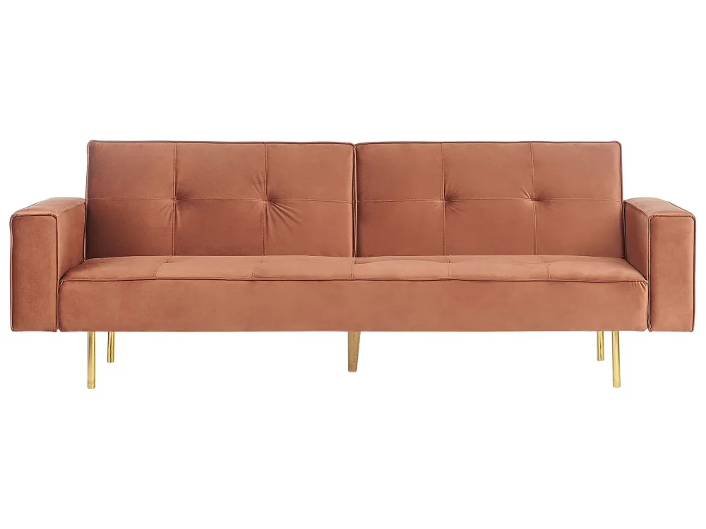 Estofado em Veludo Sofá-cama em veludo castanho dourado VISNES