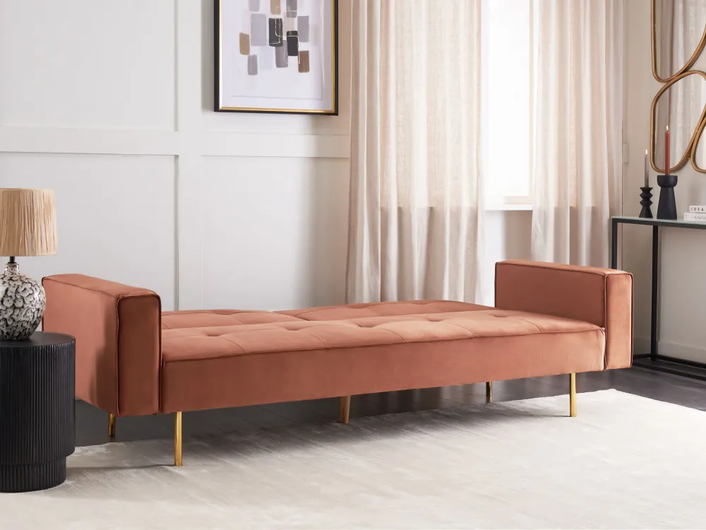 Estofado em Veludo Sofá-cama em veludo castanho dourado VISNES