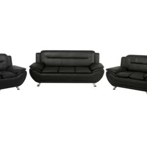 Faux Leather Living Room Set Black LEIRA