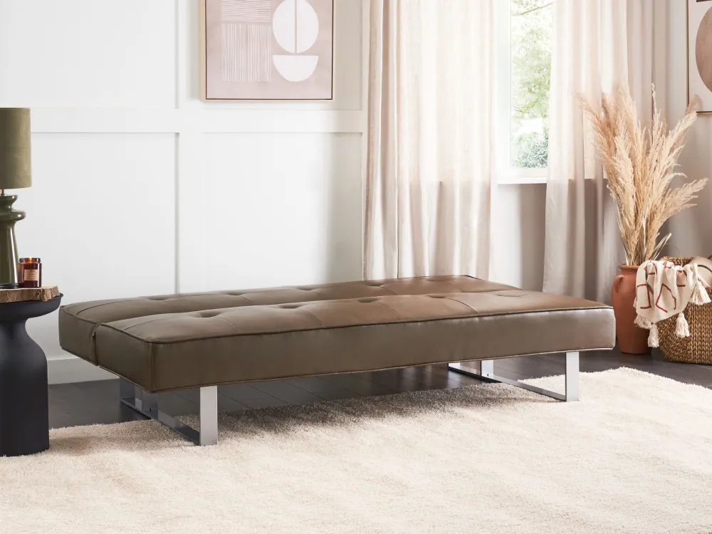 Faux Leather Sofa Bed Brown DERBY Small