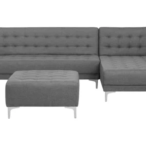 Left Hand Fabric Corner Sofa Ottoman Grey ABERDEEN Couro Ecológico
