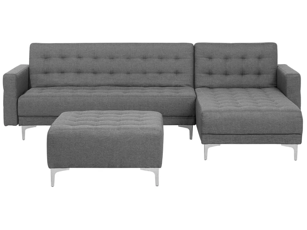 Left Hand Fabric Corner Sofa Ottoman Grey ABERDEEN Couro Ecológico