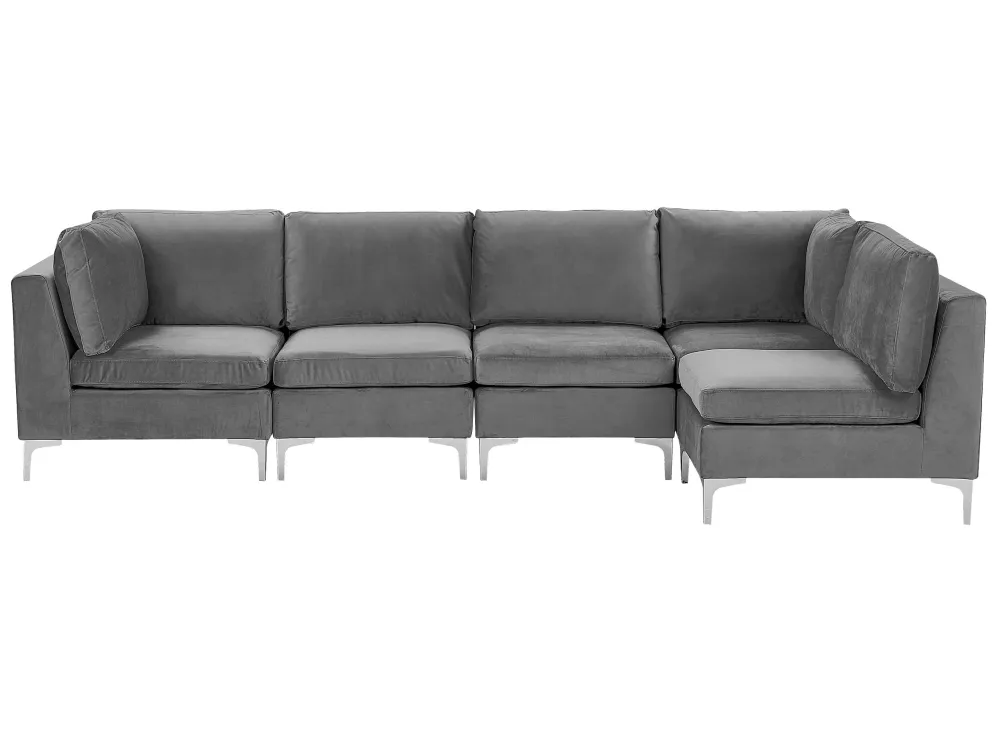 Left Hand 5 Seater Modular Veludo Corner Sofa Grey EVJA