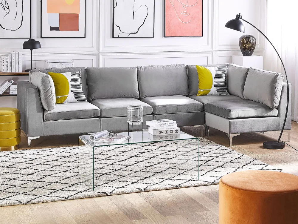 Left Hand 5 Seater Modular Veludo Corner Sofa Grey EVJA