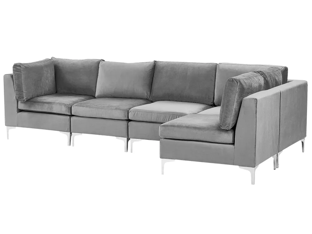 Left Hand 5 Seater Modular Veludo Corner Sofa Grey EVJA