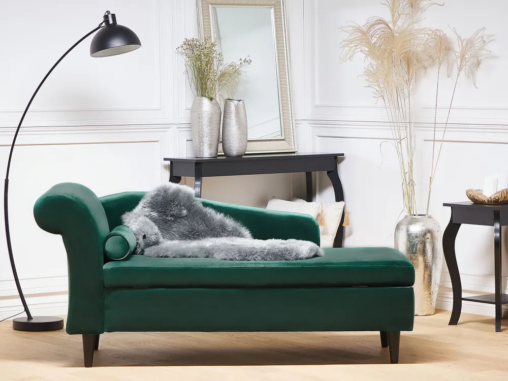 Left Hand Velvet Chaise Lounge Emerald Verde LUIRO
