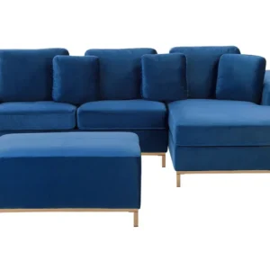 Left Hand Velvet Corner Sofa Ottoman Navy Marinho OSLO
