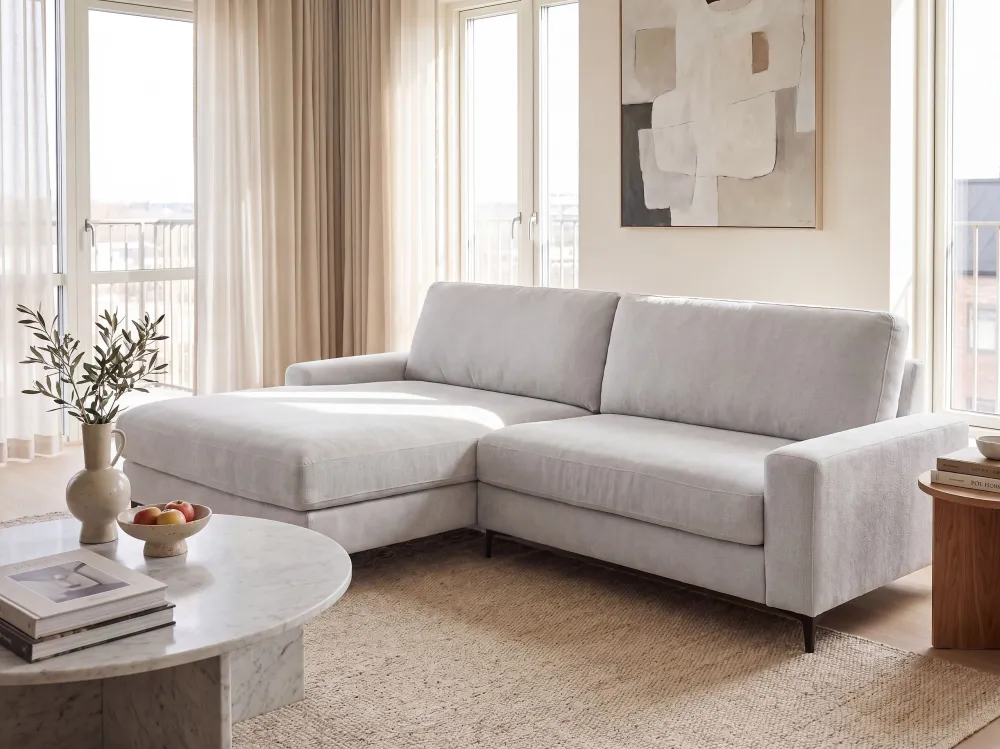 Mesa de Centro Right Hand Fabric Corner Sofa Light Grey MALOY