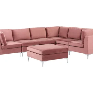 Mesa de Centro Sofá de canto de 6 lugares em veludo rosa com repousa-pés versão à esquerda EVJA