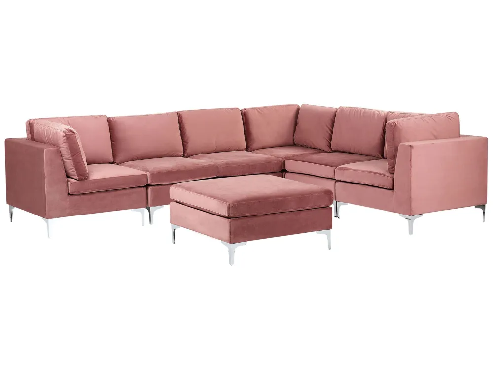 Mesa de Centro Sofá de canto de 6 lugares em veludo rosa com repousa-pés versão à esquerda EVJA