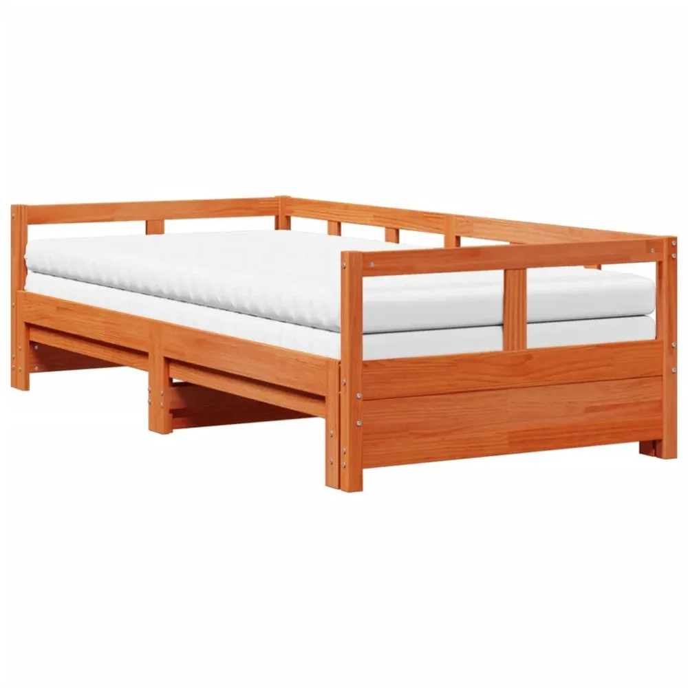 Mesa de Centro Sofá-cama com gavetão e colchões 90x200 cm pinho castanho-mel