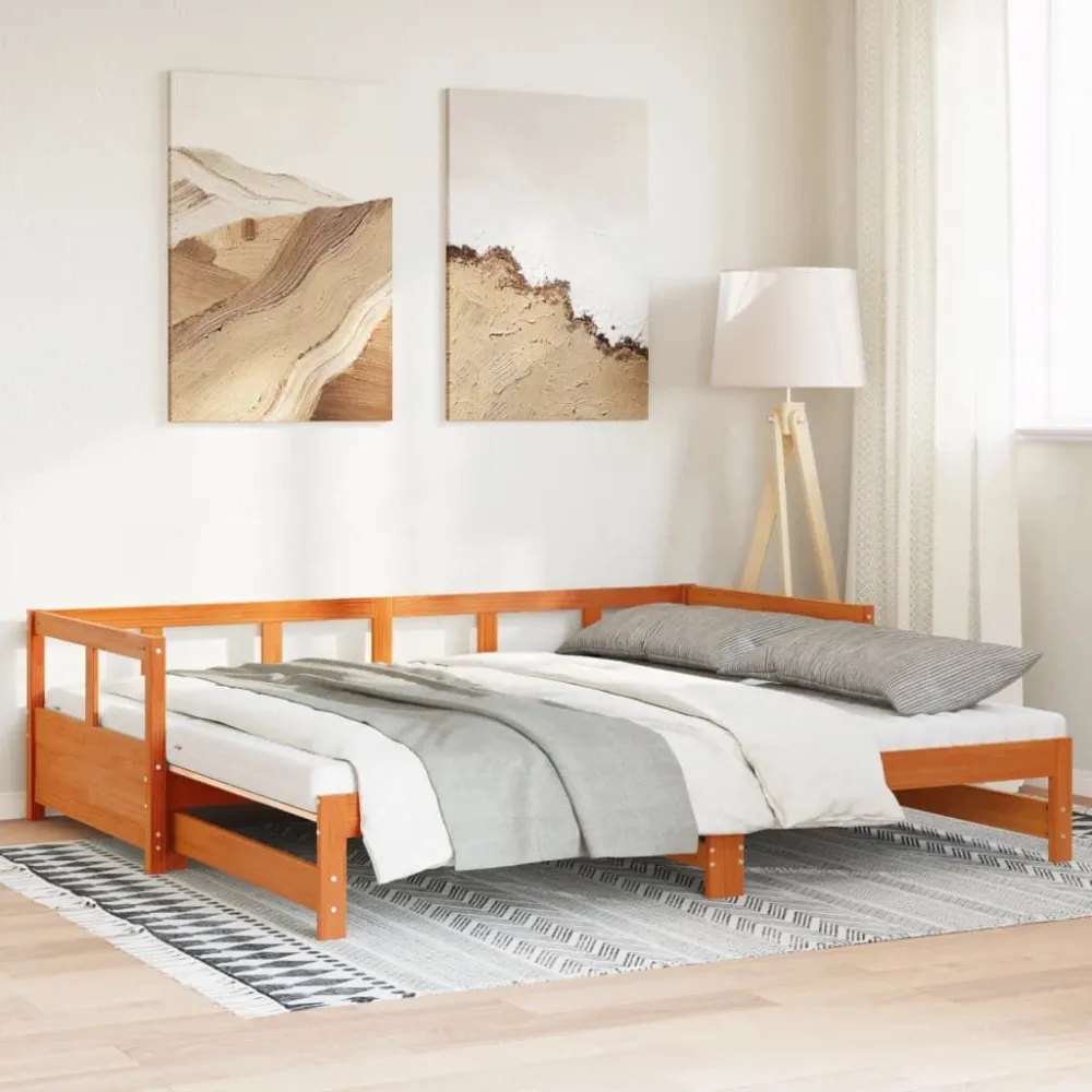 Mesa de Centro Sofá-cama com gavetão e colchões 90x200 cm pinho castanho-mel