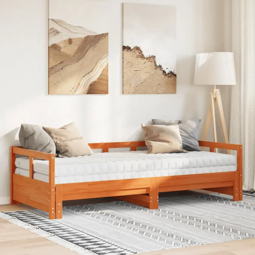 Mesa de Centro Sofá-cama com gavetão e colchões 90x200 cm pinho castanho-mel