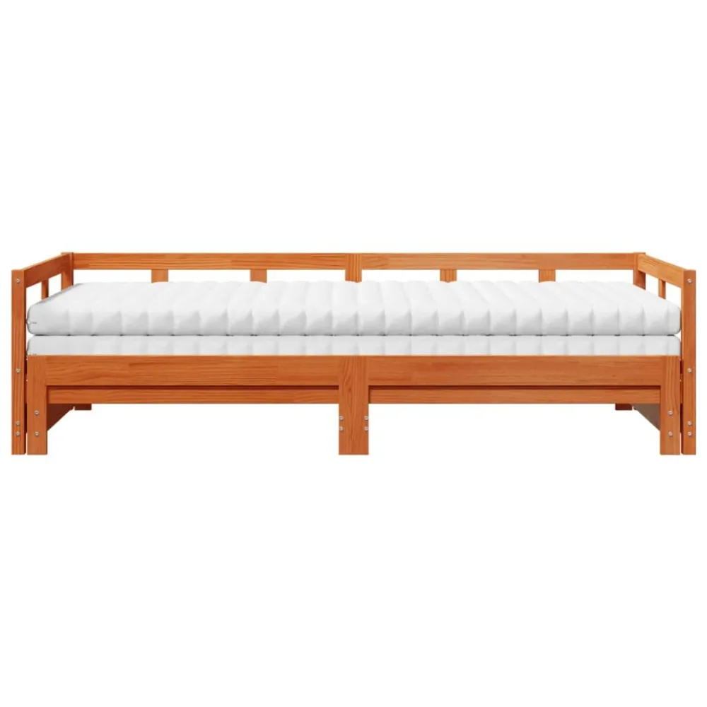 Mesa de Centro Sofá-cama com gavetão e colchões 90x200 cm pinho castanho-mel