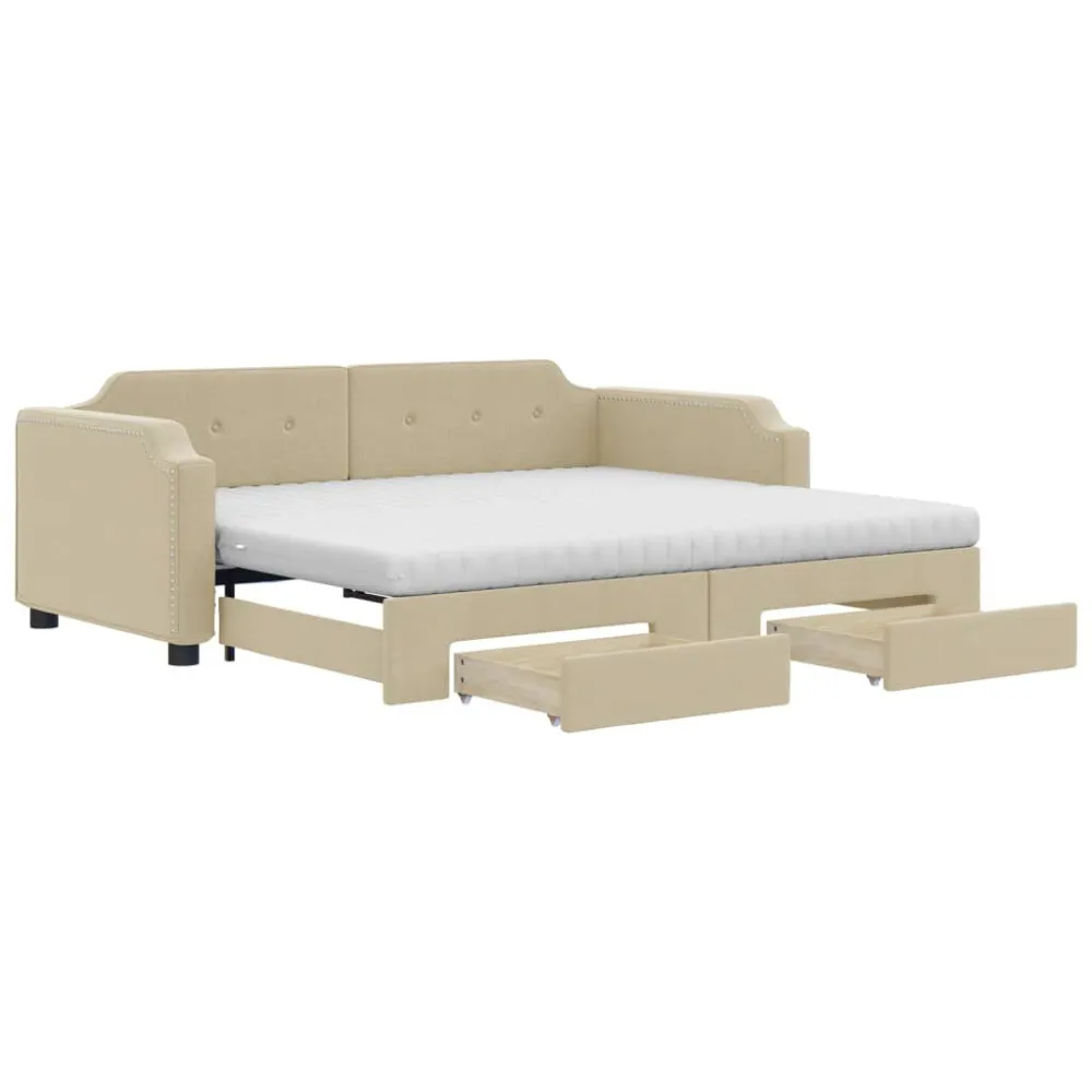 Mesa de Centro Sofá-cama com gavetão e gavetas 90x200 cm tecido cor creme