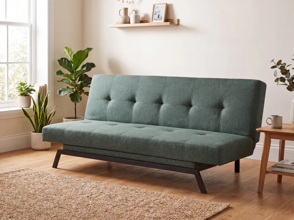 Poltrona Reclinável Sofá-cama de 3 lugares em tecido verde LEEDS