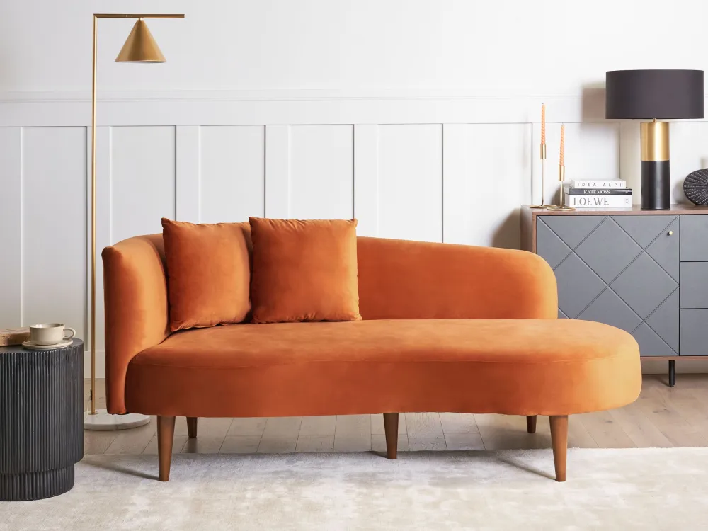 Prateleira Flutuante Chaise-longue em veludo laranja à esquerda CHAUMONT