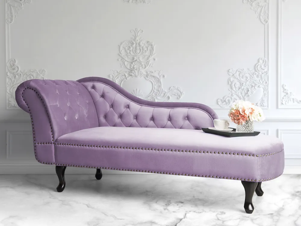 Puff de Armazenamento Chaise-longue à esquerda em veludo violeta NIMES