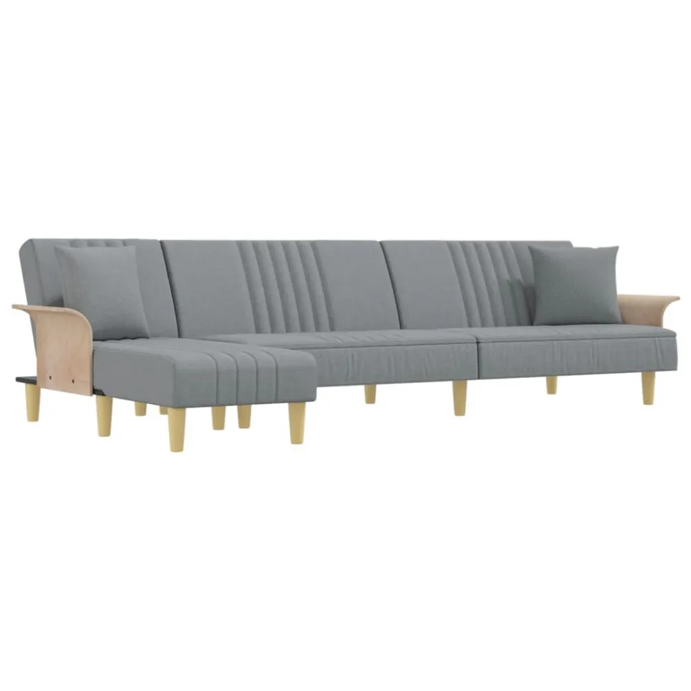 Puff de Armazenamento Sofá-cama em forma de L 279x140x70 cm tecido cinzento-claro