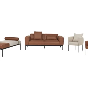 Rack para Eletrônicos Faux Linen/Faux Em couro Living Room Set Beige and Brown MALMOS
