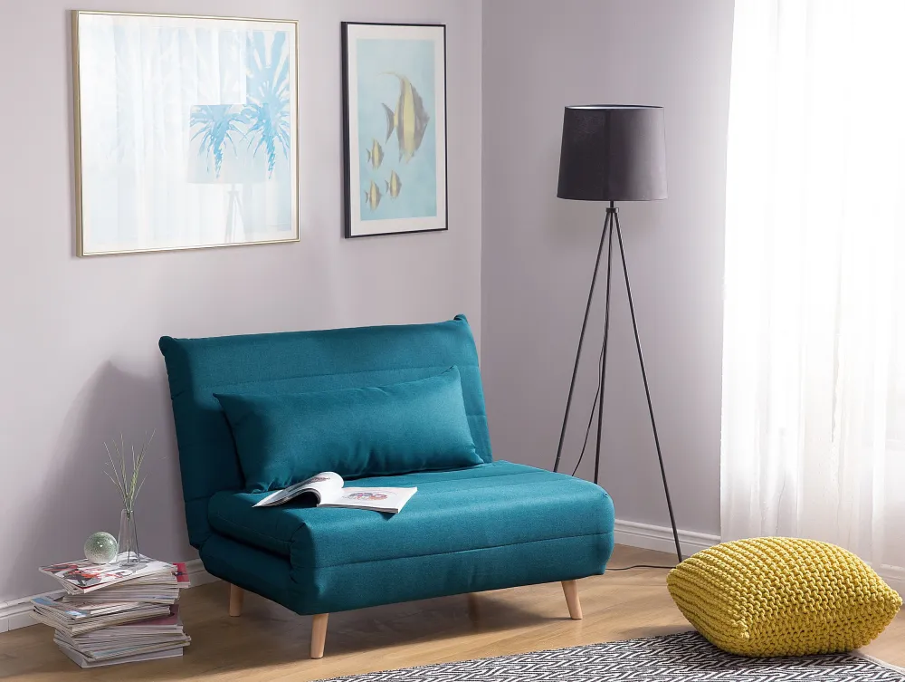 Rack para Eletrônicos Sofá-cama em tecido azul turquesa SETTEN