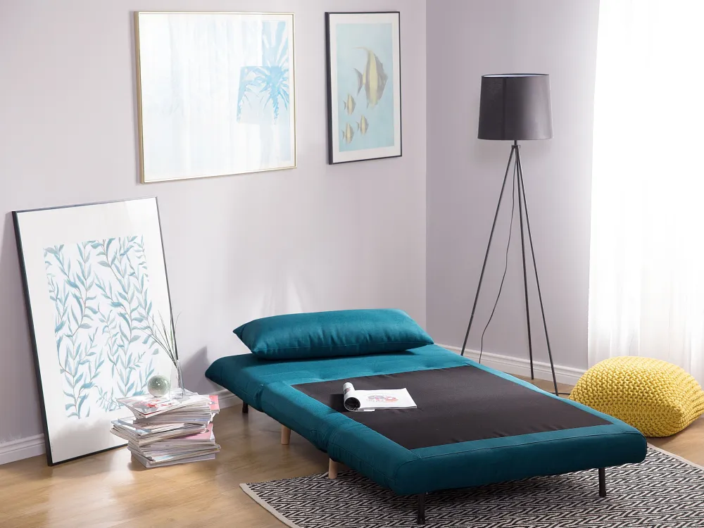 Rack para Eletrônicos Sofá-cama em tecido azul turquesa SETTEN