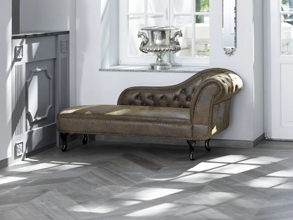 Right Hand Chaise Lounge Faux Suede Chocolate NIMES
