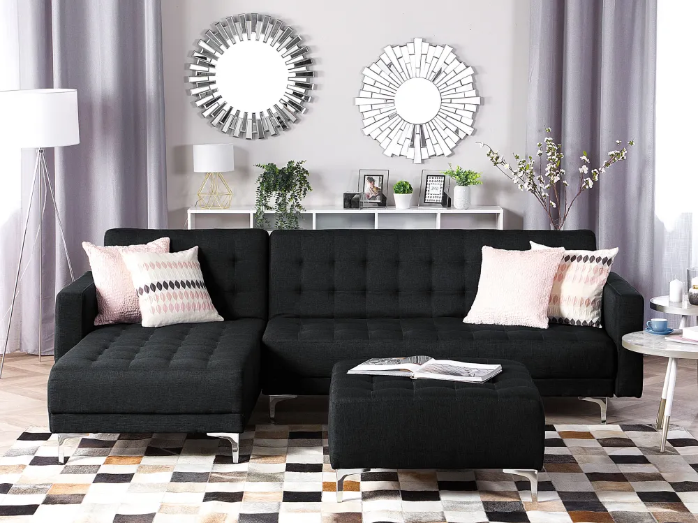 Right Hand Fabric Corner Sofa Graphite Grey ABERDEEN Design Moderno
