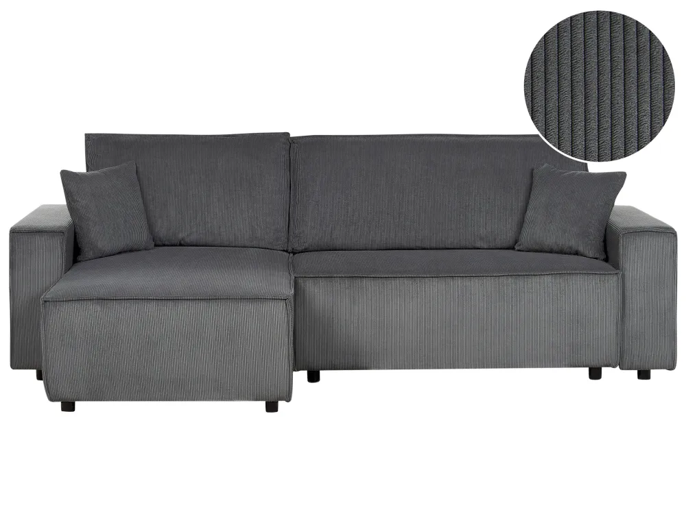 Right Hand Maxi Cord Corner Sofa Bed Graphite Grey ABACKA