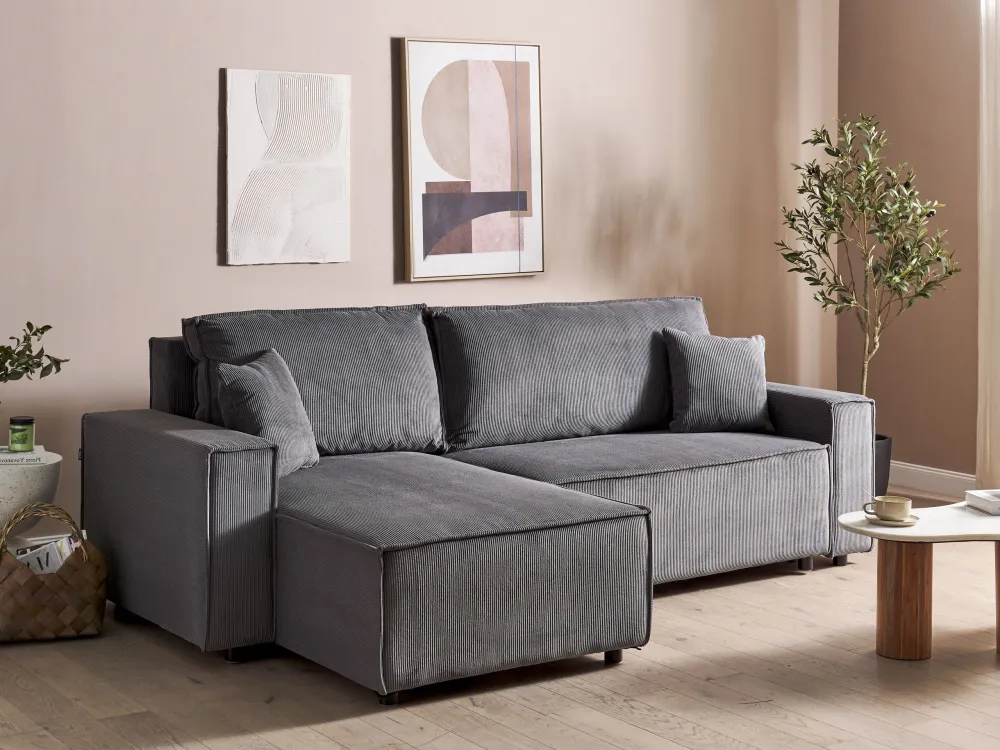 Right Hand Maxi Cord Corner Sofa Bed Graphite Grey ABACKA