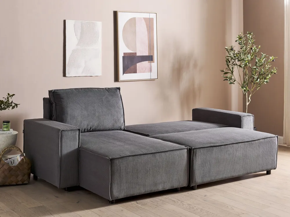Right Hand Maxi Cord Corner Sofa Bed Graphite Grey ABACKA